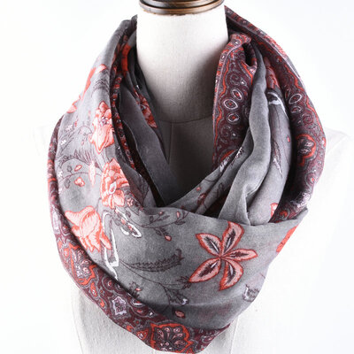

Guttavalli Women Fashion Flowers Viscose Ring Scarf Soft Summer Chevron Loop Shawl Romantic Stripes Geometric Floral Infinity Scar
