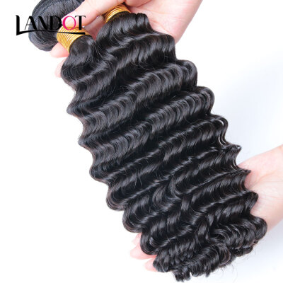 

10A Unprocessed Virgin Peruvian Deep Wave Curly Remy Human Hair Weaves 3 Bundles Natural Black Color Can Bleach 613 2 Years Life