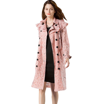 

BURDULLY Europe 2018 New Arrivals Womans Lace Trench Coat Long Casual Windbreaker Outwear Slim Double-Breasted Trenchcoat Female