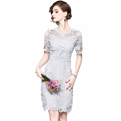 

2018 New Summer O-Neck Knee-Length Office Lady Dress Lace Hollow Out Bodycon Bandage Dress