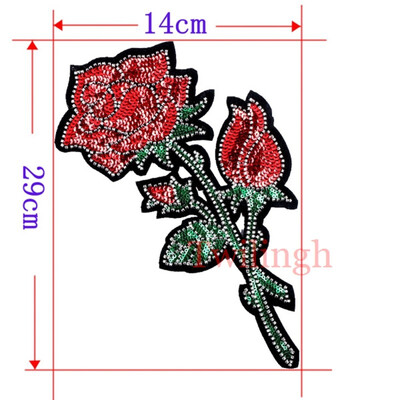 

twilingh Patches Sewing On Iron-On Accessories Red Flower Embroidered Sequined Patches For Women Wedding Dress Clothing