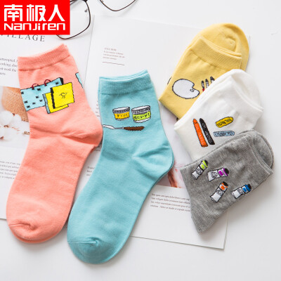 

Antarctic Nanjiren socks ladies socks 5 pairs of sports comfortable breathable casual womens socks womens cotton socks in the tube socks cartoon models