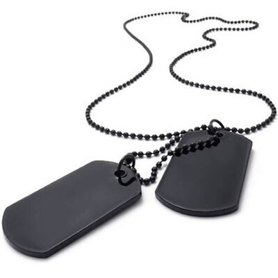 

Hpolw New Style Men's Stainless Steel Casting Black Army Style Dog Tag Pendant Necklace Chain