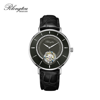 

Rlongtou watch male slim slim tourbillon 104M-P-A steel black face positive diamond