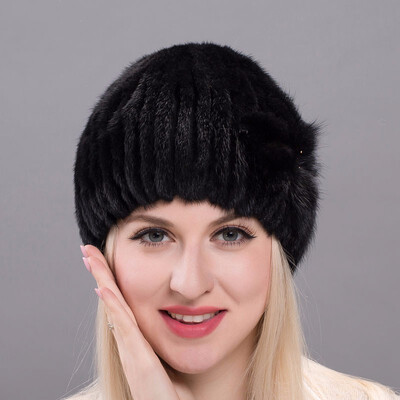 

Autumn&winter women&39s mink fur hat flower pattern hand-woven 2018 Russian wind hot sale discount ladies luxury fur hat women