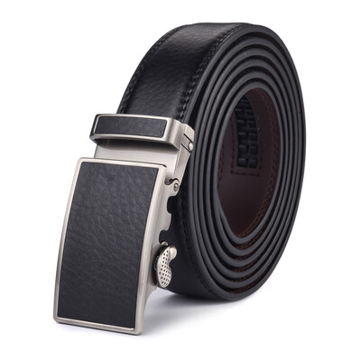 

XHtang Mens Belt Genuine Leather Automatic Buckle belt For Waistband Ratchet Strap Black Leather Belt Designer Belt For Jeans Gift