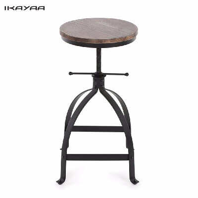 

Ship From UK IKAYAA Adjustable Height Swivel Kitchen Dining Chair Round Bar Stool Industrial Style Natural Pinewood & Steel