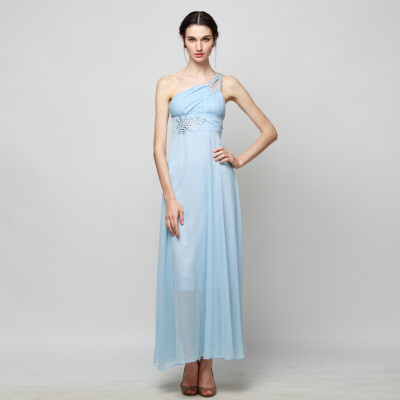 

CANIS@Women's Long Chiffon One-shouldered Bridesmaid Formal Gown Ball Party Cocktail Evening Prom Dress