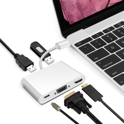 

USB-C к HDMI, VGA, 2 x USB 3.0 AV цифровой мультипортовый концентратор / адаптер с зарядкой питания. Док-станция USB Type C. MacBook Pro 2016,