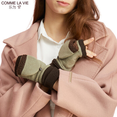 

Le for comme lavie ladies gloves female autumn winter cute half finger dual-use wool warm gloves plus velvet thickening students fingerless women 14FD171 beans green code