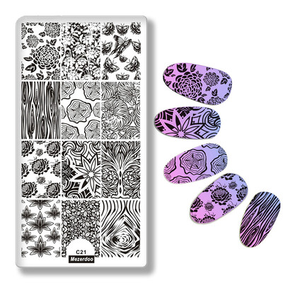 

Nail Art Stamping Template Nail Polish Nail Art Tree Ring Wood Grain Flowers Tiger Design Plate Manicure Nail Stamping Plate C21