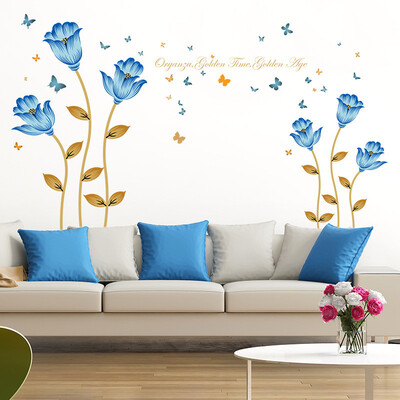 

Blue Butterfly Flower Wall Stickers Romantic Bedroom Living Room Removable Decorative Paper Home Decor