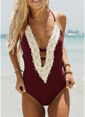 

2018 Women One Piece Bikini Swimwear Halter Lace Backless Strappy Monokini Swimsuits Beach Wear