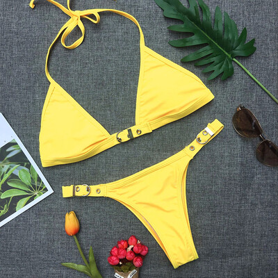

New Metal Button Bikinis Sexy Low Waist Swim Suits 2018 Brazilian Style Beach Wear Cool Rings Holiday Bathing Suits