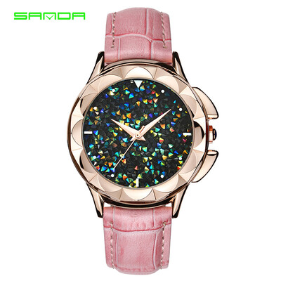 

SANDA Luxury Leather Quartz Watch Women Clock Female Ladies Dress Wristwatch
