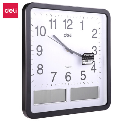 

Deli deli modern minimalist creative wall clock perpetual calendar temperature&humidity display creative clock living room bedroom silent clock 8823