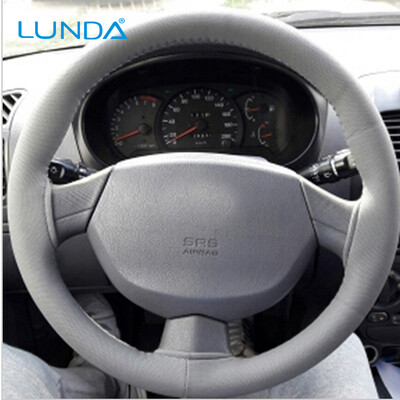 

LUNDA DIY Car Steering Wheel Cover With Needles&Thread Artificial PU leather Universal 38CM Size Black Grey Red