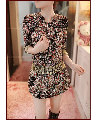

Womens Summer Long Sleeve Vintage Floral Chiffon Sexy Mini Dress