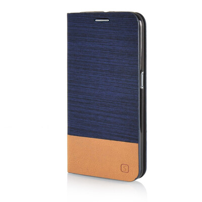 

MOONCASE Canvas Design Leather Side Flip Wallet Pouch Stand Shell Back Case Cover for Samsung Galaxy S6 Dark Blue