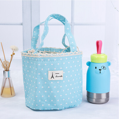 

Shouyou sweet wave point cotton&linen canvas lunch bag ice pack cute insulation bag lunch bag insulation package JD-SN-45 blue bottom wave point