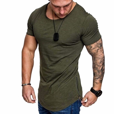 

2018 Summer Mens Pure Color T-shirt Round Neck Casual Wear Short Sleeved Slim Fit T-shirt