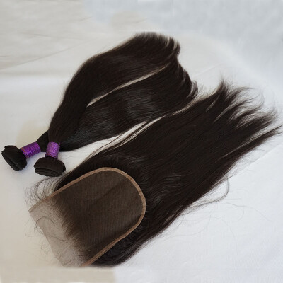 

Osolovely Brazilian Human Hair Weft With Closure Straight 2 Bundles With 6x6 Lace Closure