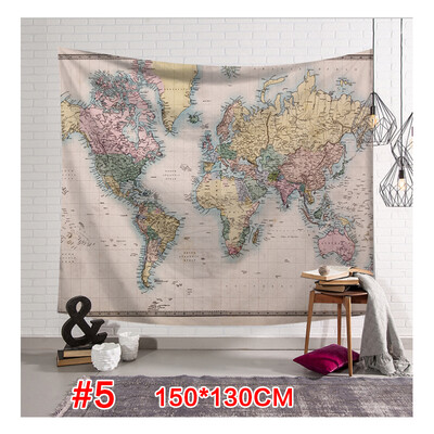 

World Map Pattern Tapestry Wall Hanging Gobelin Sandy Beach Picnic Yoga Mat for Comfortable Home Decor Artting