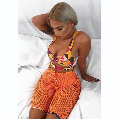 

Womens Bikini Set Push Up Padded Bra Beach Swimsuit Swimwear Fishnet Shorts