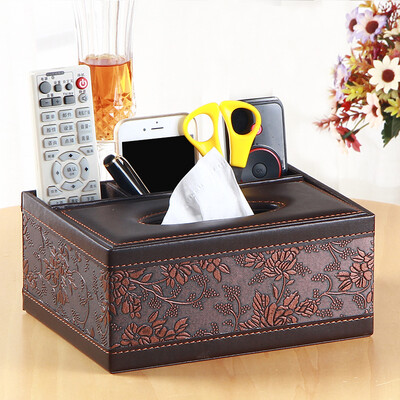 

Yapi Shi leather square multi-purpose tissue box tray creative home napkins pumping box desktop coffee table remote control storage box black grid