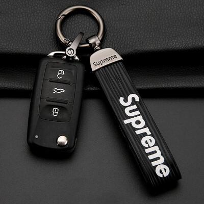 

Di Galen car key chain tide brand leather fashion personality key chain car trend key rope ring men&women creative couple key chain pendant SUP gun black