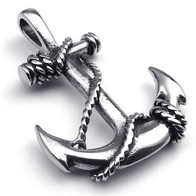 

Hpolw Mens&Womens Vintage Style Stainless Steel Casting Antique Silver Plated Anchor Charm Pendant Necklace18-26 inch Chain