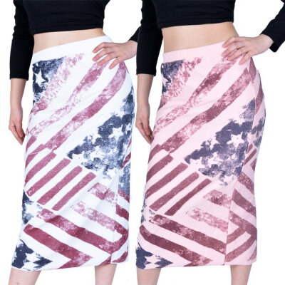 

New Women's Split Stripe Maxi Dress Skirt Stretch Flag Pattern