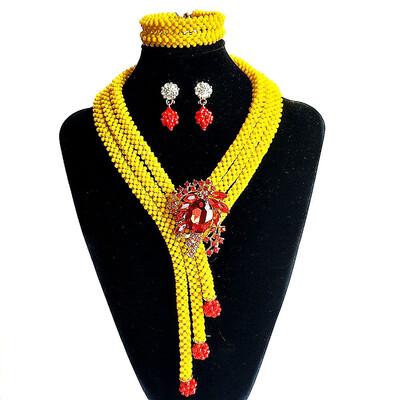 

Orange India Millet Beads Beaded Necklace Dubai Bridal Costume Jewelry Nigerian Wedding Beads African Jewelry Set For Women