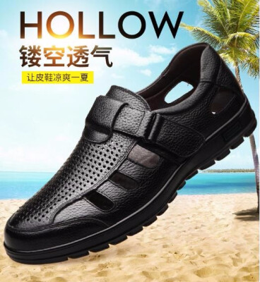 

Mens summer hollow-out shoes genuine leather shoes made of cow leather genuine leather hole leisure mens shoes dad sandals