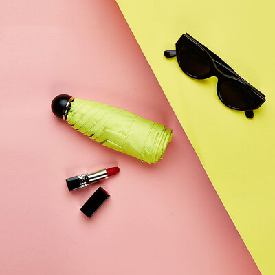 

JUST MODE Sun umbrella Black plastic umbrella Folding UV protection Mini pocket umbrella Sun protection Sun umbrella Female lipstick umbrella - Green lemon yellow