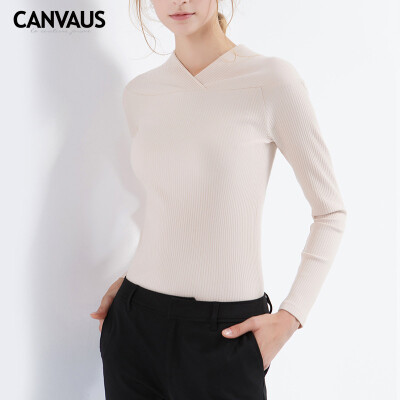 

Canvaus New Women Spring Autumn Apricot Slim V-neck Cotton Long Sleeve T-shirt Lady Wild Undershirt Tops