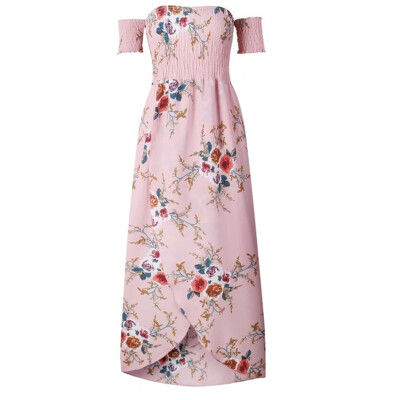 

Boho style long dress women Off shoulder beach summer dresses Floral print Vintage chiffon white maxi dress vestidos de festa