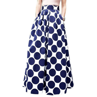 

Women Polka Dot Print Casual Party Vintage Rockabilly High Waist Skirt Long Maxi Dress