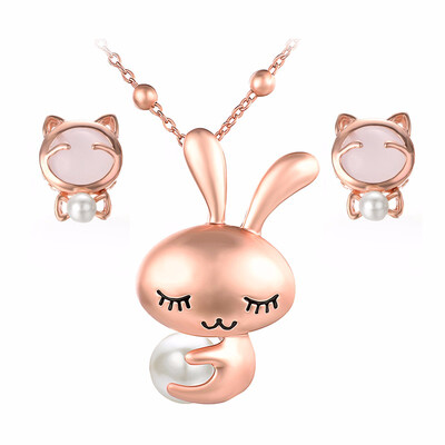 

Yoursfs Cute Cat Jewelry Set 18k Rose GPWhite GP with Austrian Crystal Animal Earrings&Pendant for Girls