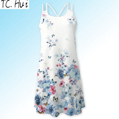 

3D Women Brief Dress Print Floral Sleeveless Summer Dress Casual Loose Off-Shoulder Mini Short 3D Beach Dresses