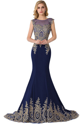 

Lace Applique Royal Blue Mermaid Prom Dresses Burgundy Sleeveless Evening Gowns