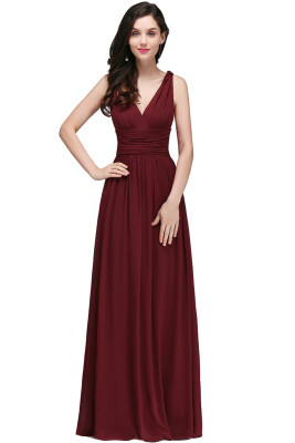 

A Line Burgundy Chiffon Bridesmaid Dresses Long 2017 Sexy V Neck Prom Dresses Party Gown