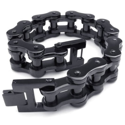 

Hplow Mens Stainless Steel durable in use&fashionable in design Bracelet Heavy Wide Biker Black