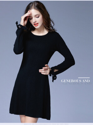 

L XL XXL 3XL 4XL 5XL plus size knitted casual new autumn 2017 sweater dress women big size long sleeve red black formal bow lady