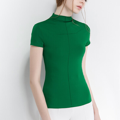 

Canvaus Summer New Women Solid Simple Half-high Collar Slim Creative Stitching Short-sleeved T-shirt Tops