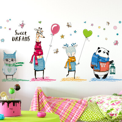 

Inkfish wall stickers happy friends 6090cm 7529 Cute baby room decoration self-adhesive wallpaper living room sofa stickers childrens room stickers baby wall environmental stickers can be removed