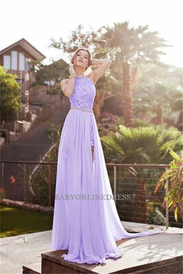 

New Beaded Long Evening Dress Chiffon Side Slit Sexy Backless Formal Party Evening Gown