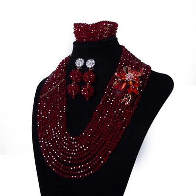 

New Fine Wedding Jewelry Set for Women Red Hand Made Beaded Jewelry African Bridal Beads Necklace Bracelet Earrings Free Shipping