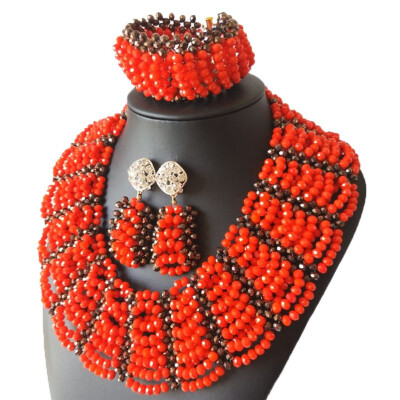 

Stunning 10 Rows Red Bridal Crystal Beads Necklace African Wedding Jewelry Sets for Women Nigerian Jewelry Set free shipping