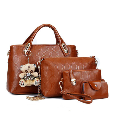 

4 Pcsset Ladies Embossed Bear Printed Package Shoulder Bags Messenger Bag Handbags